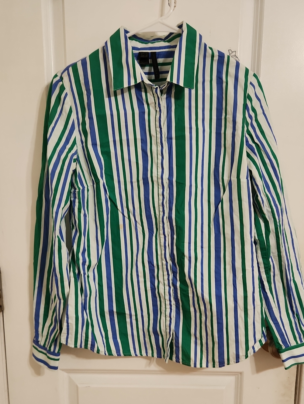 Women's Green & Blue Striped Button-Down Shirt
